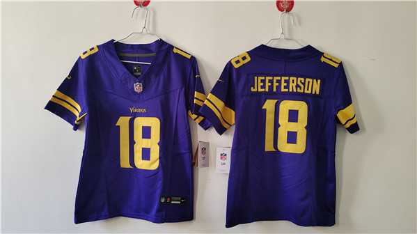 Womens Minnesota Vikings #18 Justin Jefferson Purple Color Rush F.U.S.E. Limited Football Stitched Jersey(Run Small)->women nfl jersey->Women Jersey